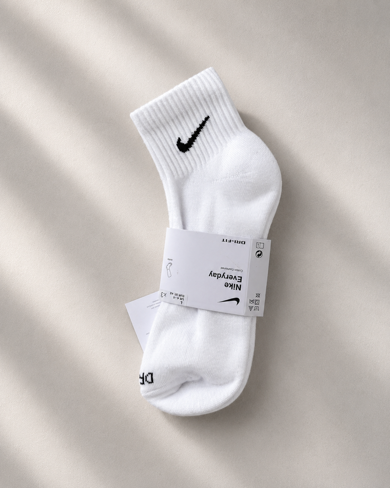 NK EVERDAY COTTON CUSHIONED DRI-FIT WHITE ANKLE SOCKS PACK OF THREE