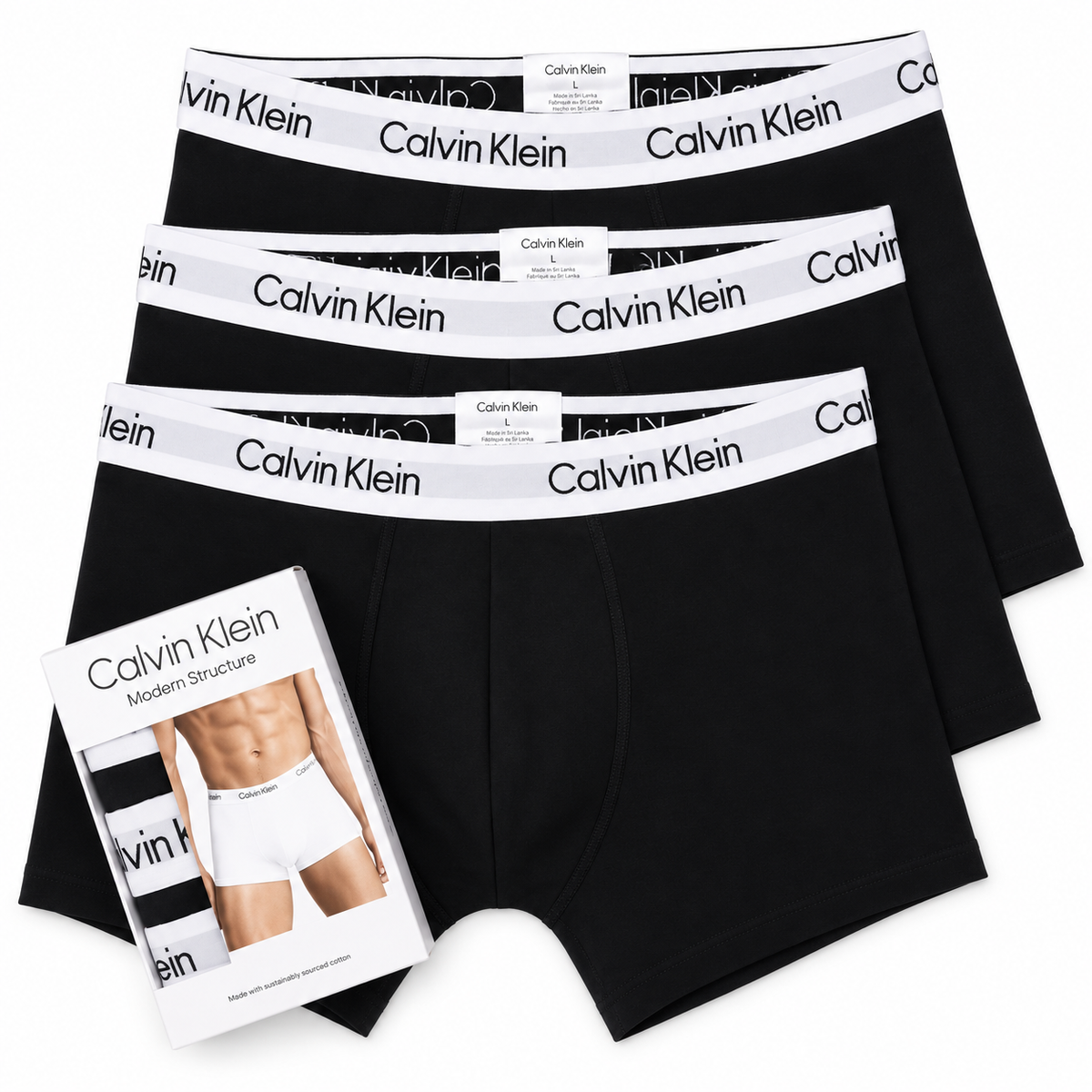 CK MODERN STRUCTURE BOXER PANTS  PACK OF THREE COTTON STRETCH BLACK ;;