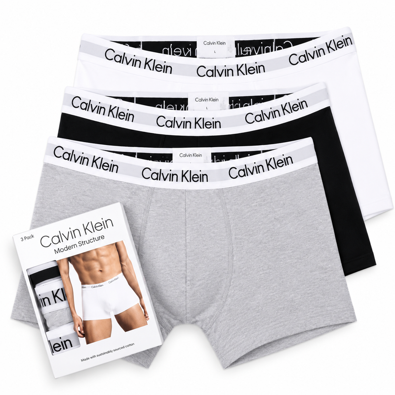 CK MODERN STRUCTURE BOXER PANTS PACK OF THREE COTTON STRETCH ;;