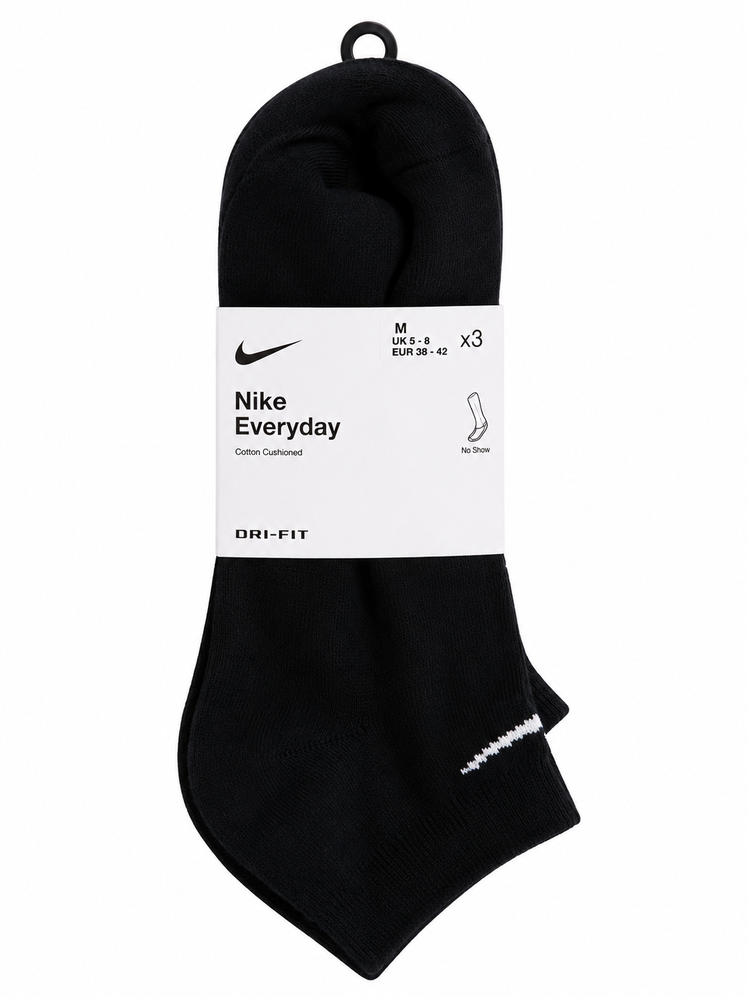 NK EVERYDAY COTTON CUSHIONED DRI-FIT NO SHOW SOCK BLACK PACK OF THREE