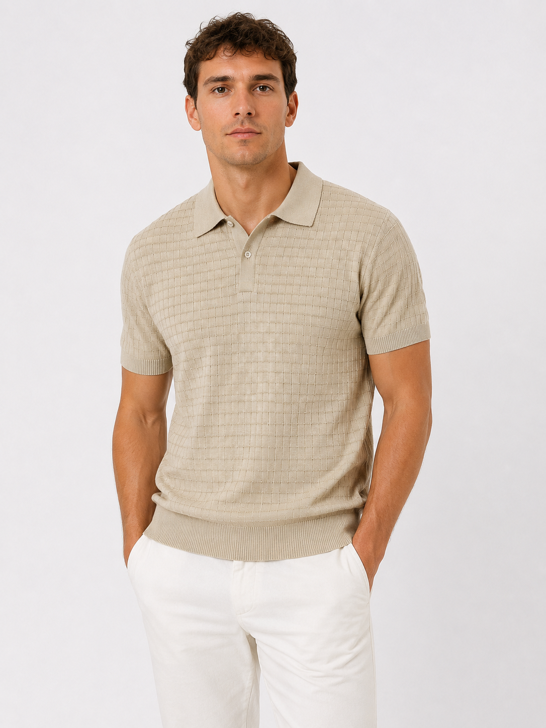 MD BEIGE CHEQUERED POLO