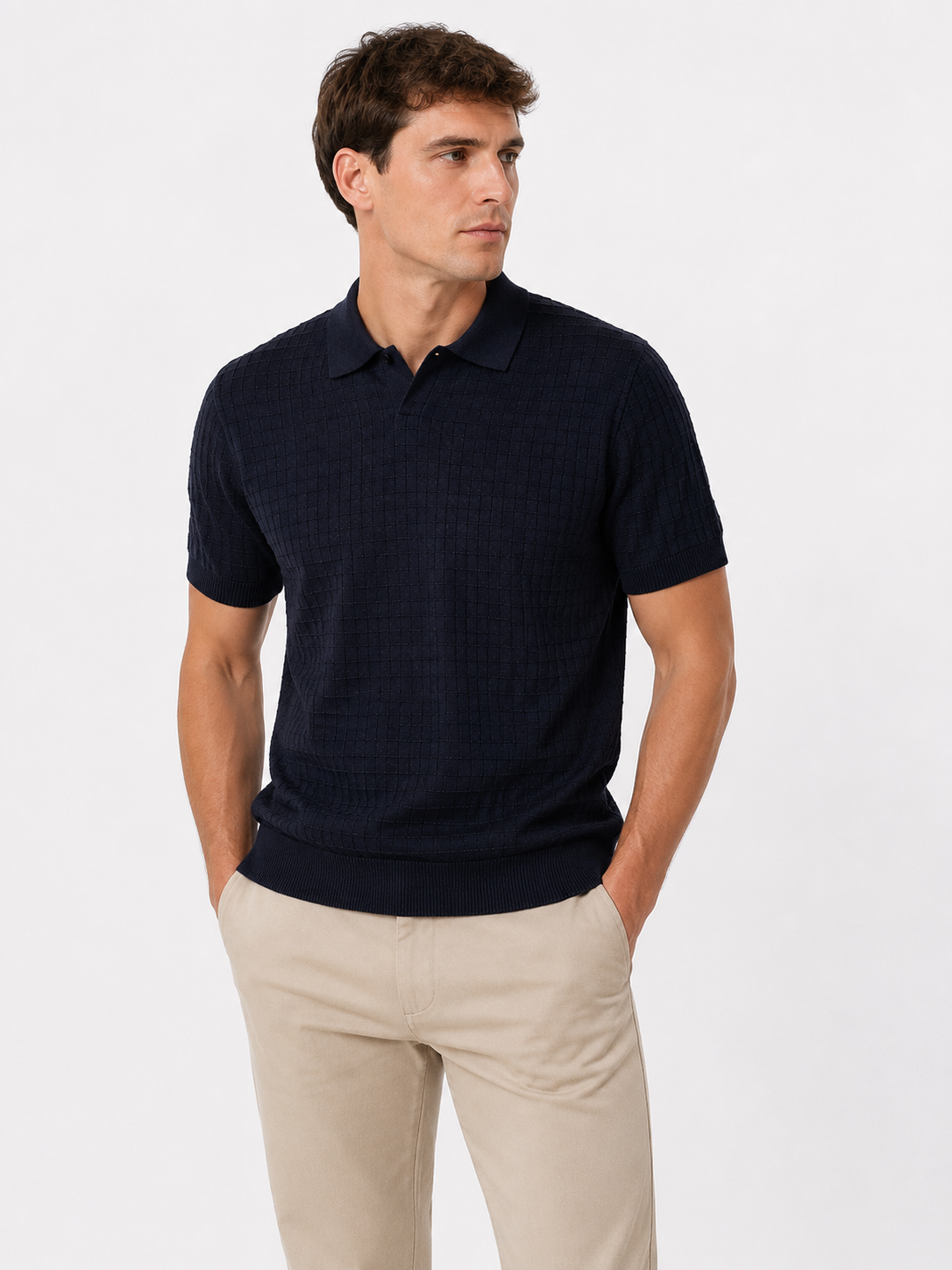 MD DARK NAVY CHEQUERED POLO