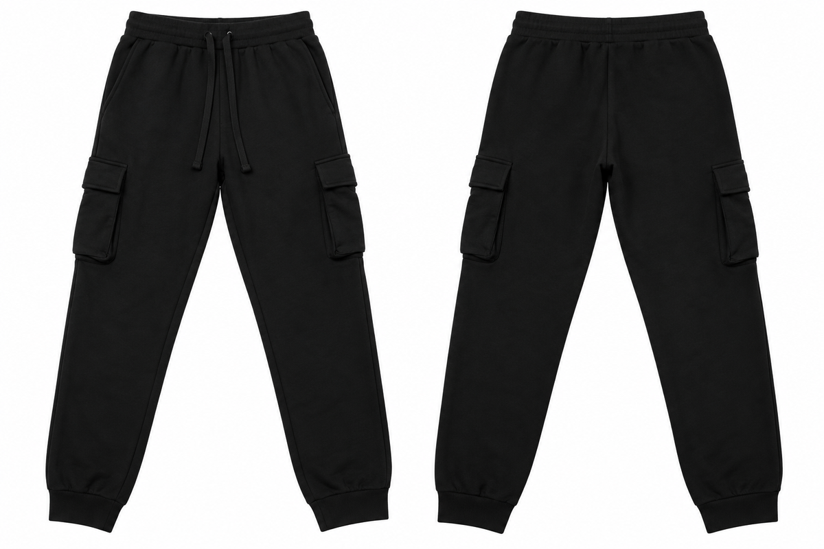 BOOHOOMAN BLACK CARGO TROUSER