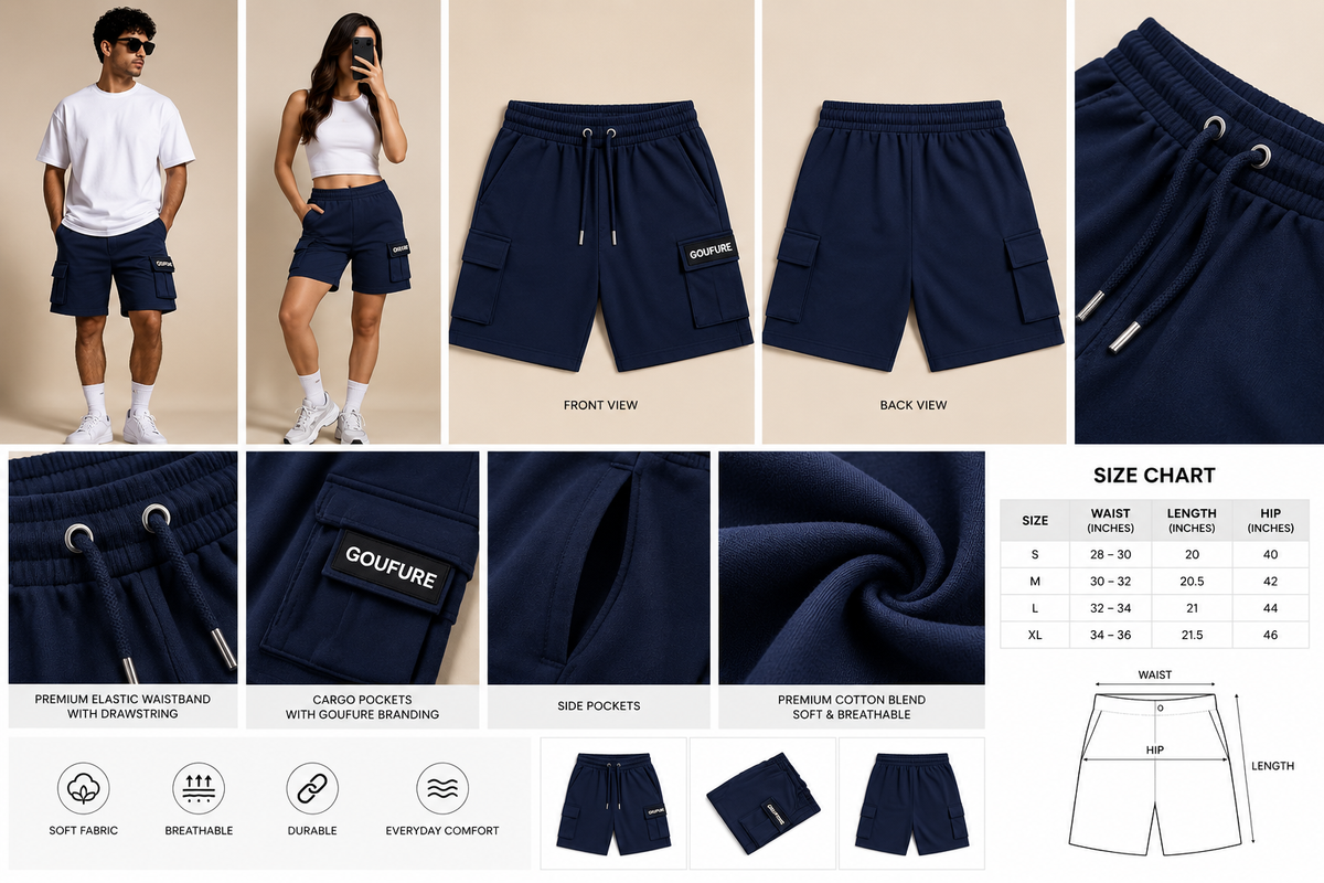 B GOUFURE NAVY SHORTS