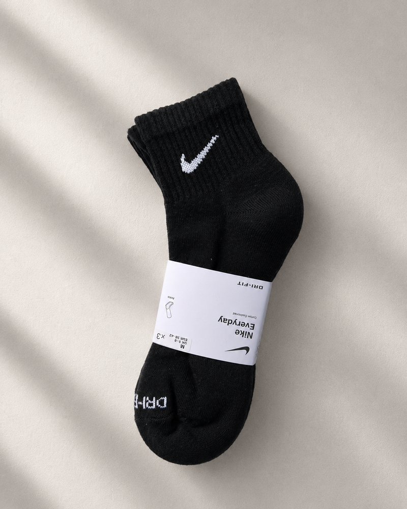 NK EVERDAY COTTON CUSHIONED  DRI-FIT BLACK ANKLE SOCKS PACK OF THREE