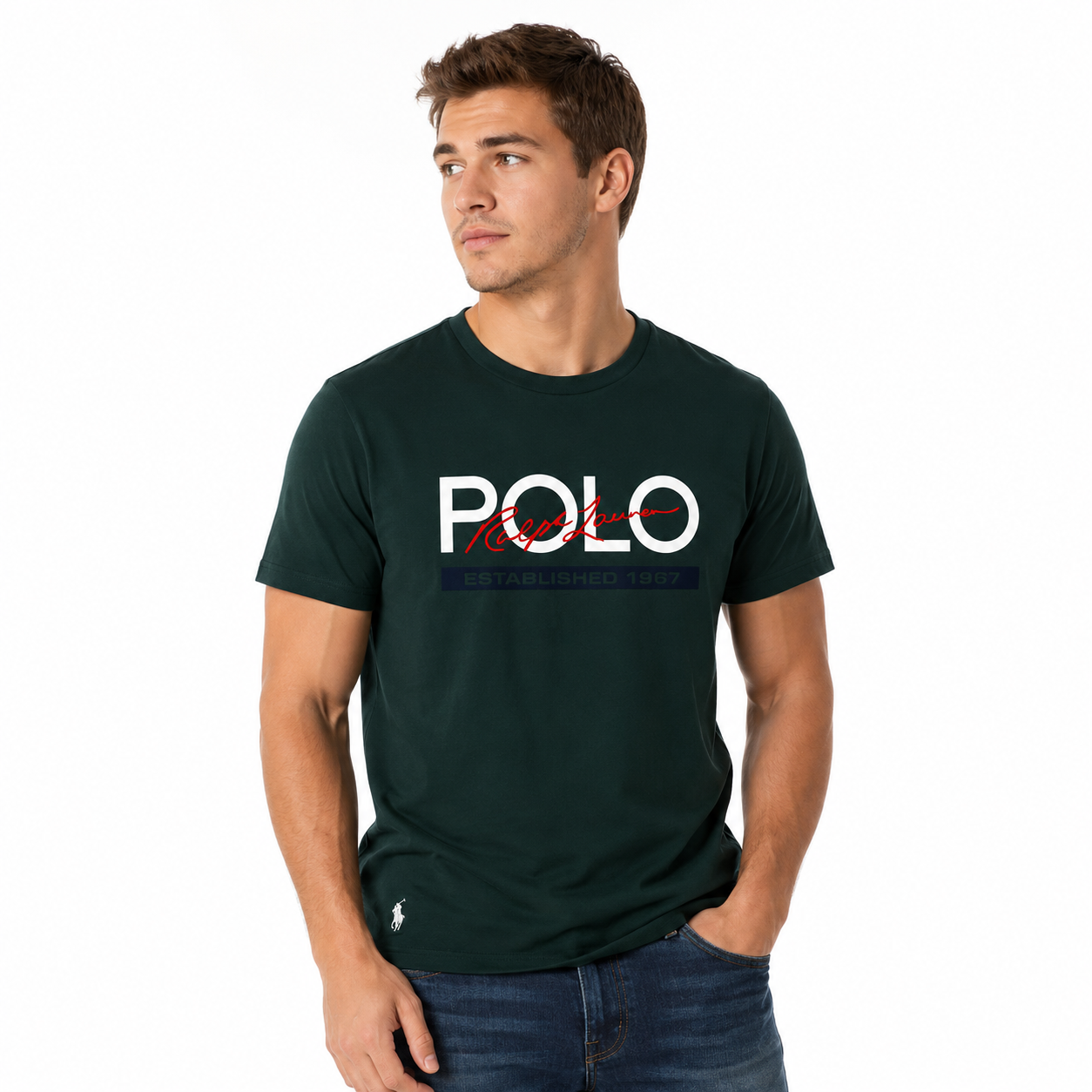 RL SIGNATURE LOGO TEE – DEEP FOREST GREEN