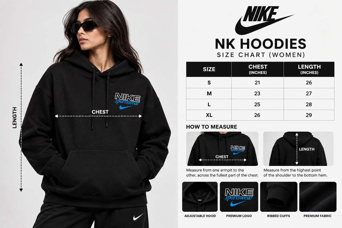 NK BLACK HOODIE SIDE PRINT