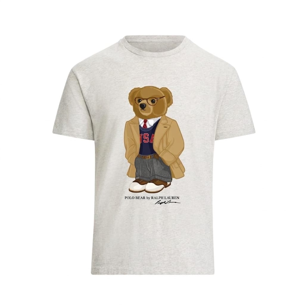 RL GRAY TEE WITH BEAR LOGO