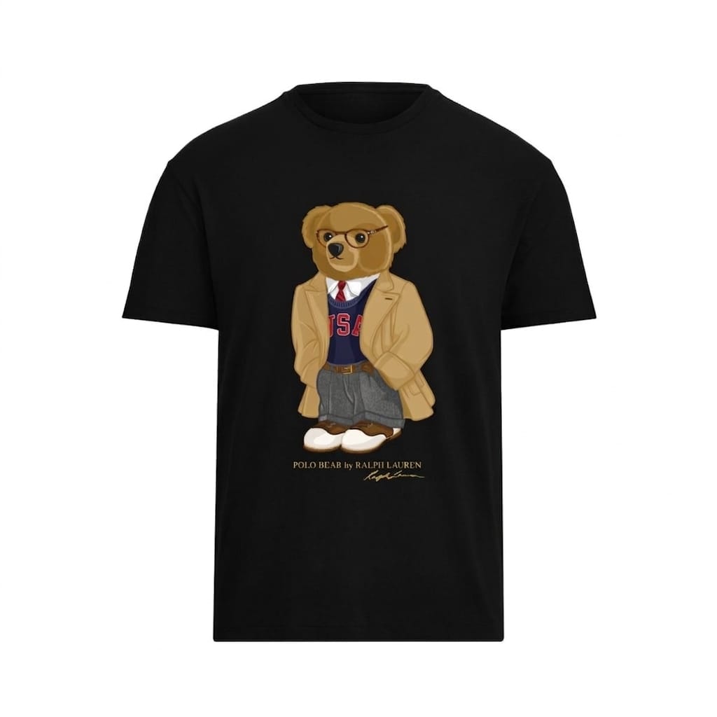 RL BLACK TEE WITH BEAR LOGO