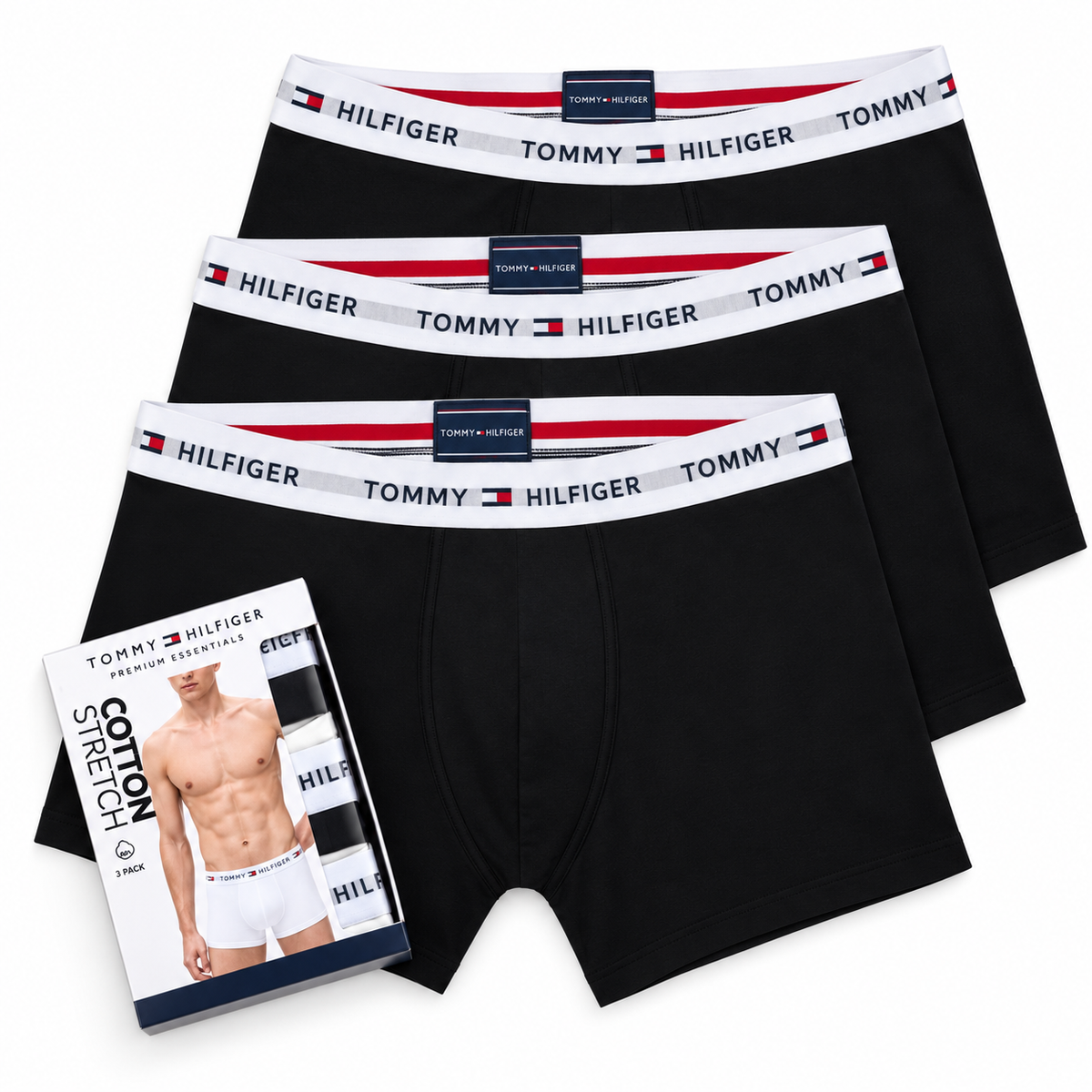 TH BOXER PANTS PACK OF THREE COTTON STRETCH BLACK ,